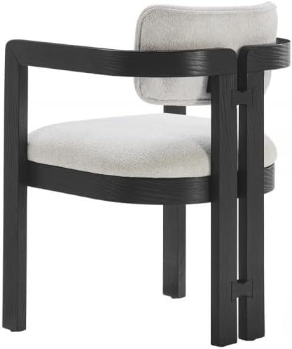 First of a Kind Thorne Dining Arm Chair - Modern Rustic Wood Dining Chair with Upholstered Cushion, Fluted Pedestal Base & Curved Arms - Ideal for Accent Seating, Black