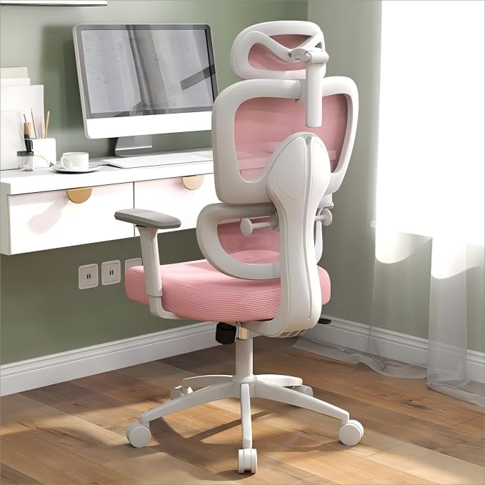 Ergonomic Office Chair with Adjustable Lumbar Support, 3D Arms and Headrest, High Back Wide Desk Computer Chair with Wheels, for Home & Office, Black