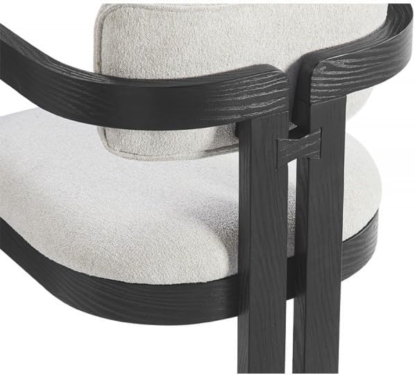 First of a Kind Thorne Dining Arm Chair - Modern Rustic Wood Dining Chair with Upholstered Cushion, Fluted Pedestal Base & Curved Arms - Ideal for Accent Seating, Black