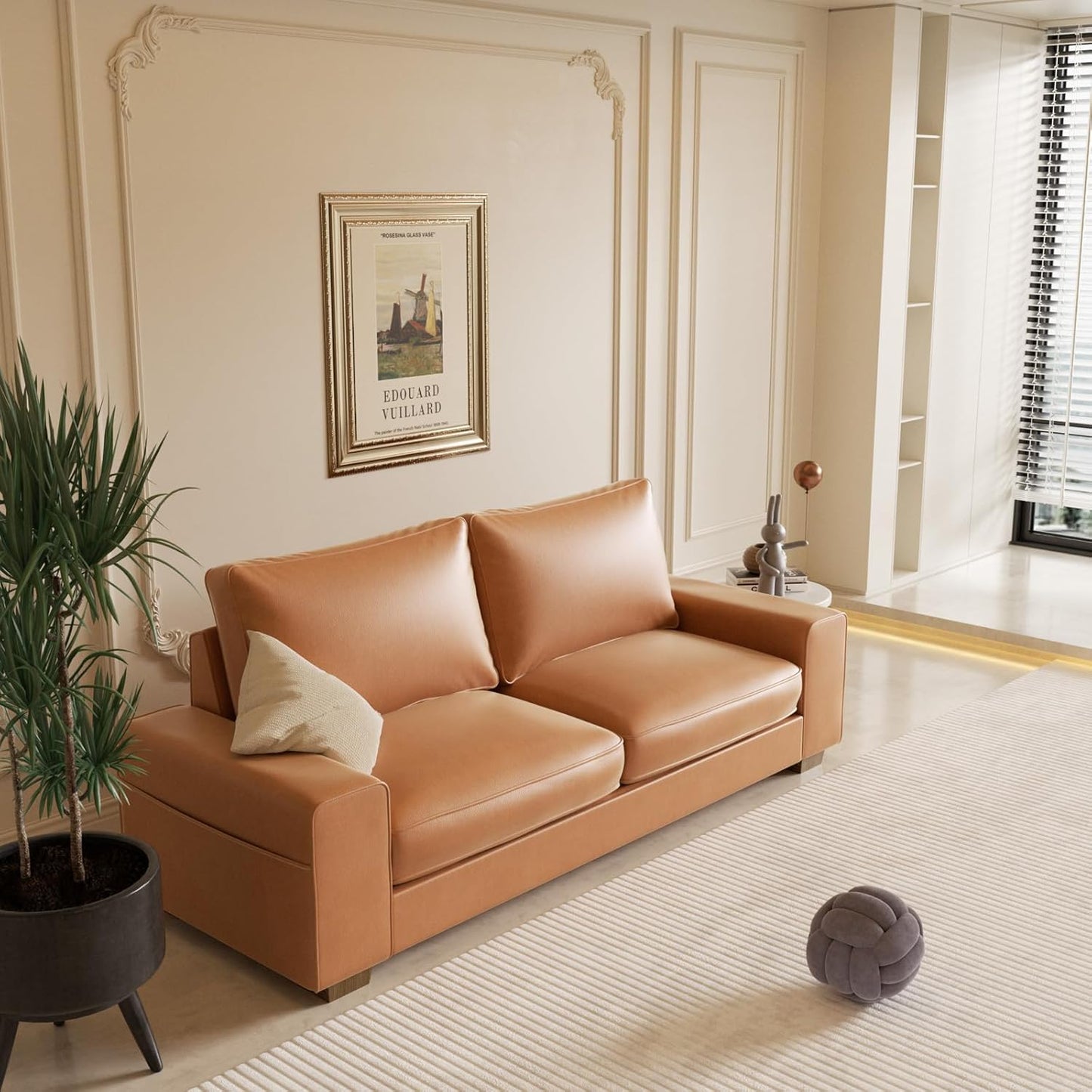 Faux Leather Couch, Mid Century Modern Comfy Loveseat Sofa with Wide Arm, Side Pockets, Solid Wooden Frame for Office, Living Room and Bedroom, 2 Seater (Brown, 71.25 Inches)