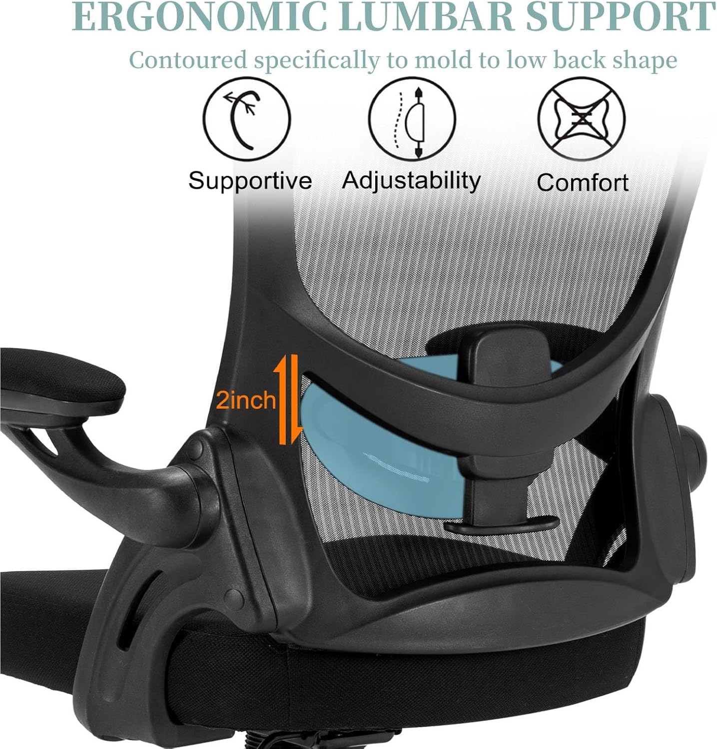 Ergonomic Mesh Office Chair, Comfy Desk Chair with Flip up Armrests, Swivel Computer Desk Chair with Adjustable Lumbar Support and Height for Home Office, 300 lbs Capacity