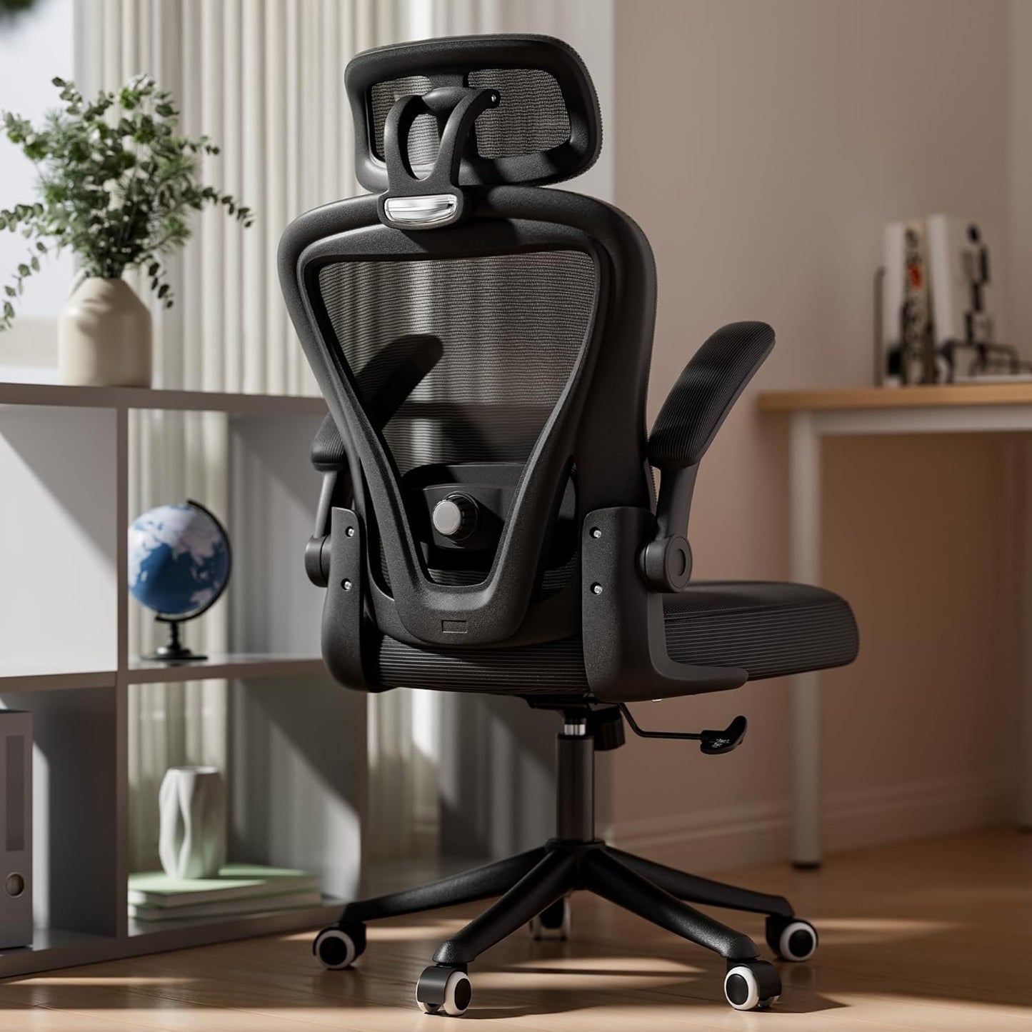 Computer Desk Chair, Ergonomic Office Chair M903 with Wheels, High Back Mesh Office Chair with Adjustable Lumbar Support, Headrest, Flip-Up Armrests, Withe Grey
