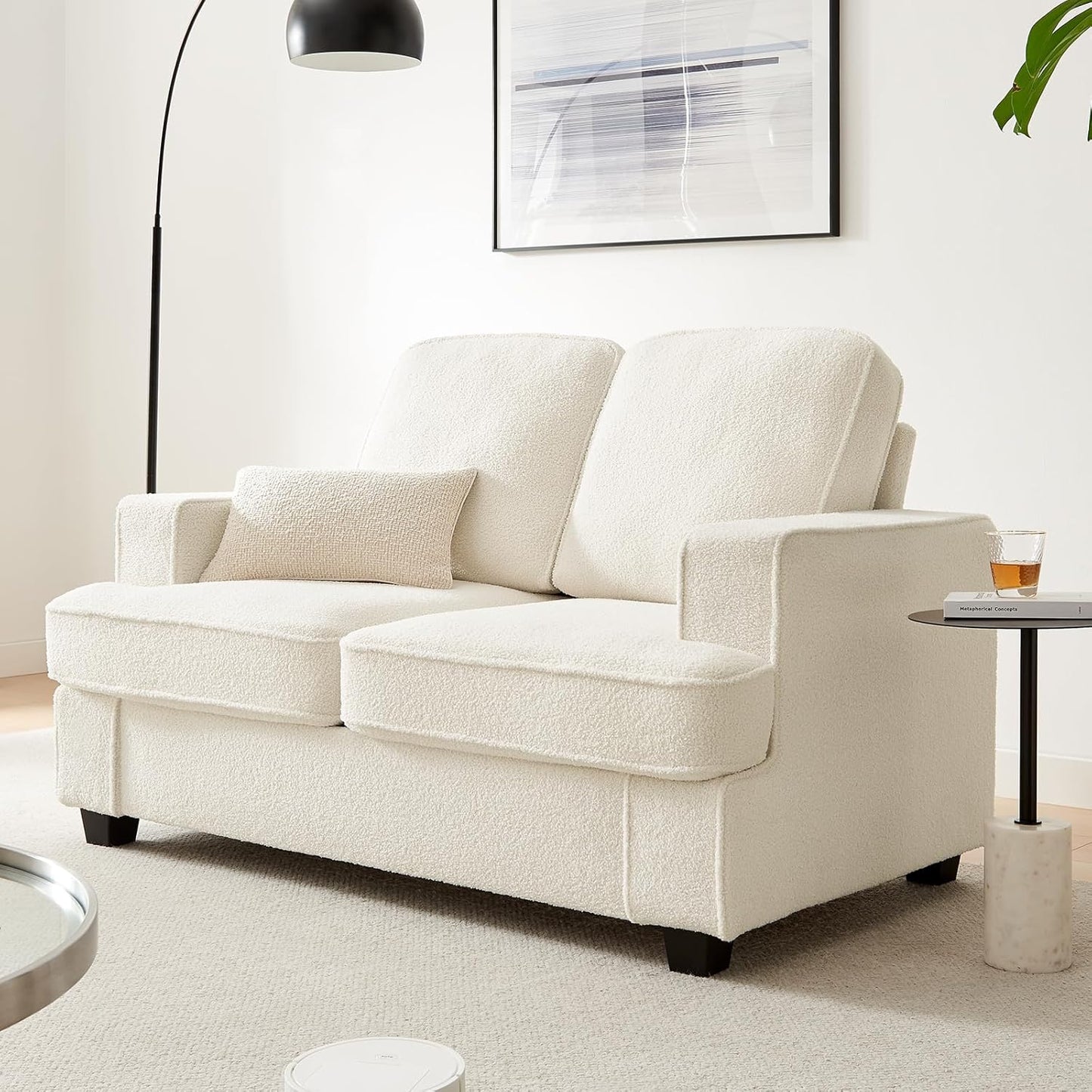 Couches for Living Room, 82” Spacious Deep Seat Sofa for Living Room/Bedroom/Office/Apartment, Sofa Bed for Small Spaces, Detachable Futon Couch Cover, Easy to Install, Beige Teddy Fleece