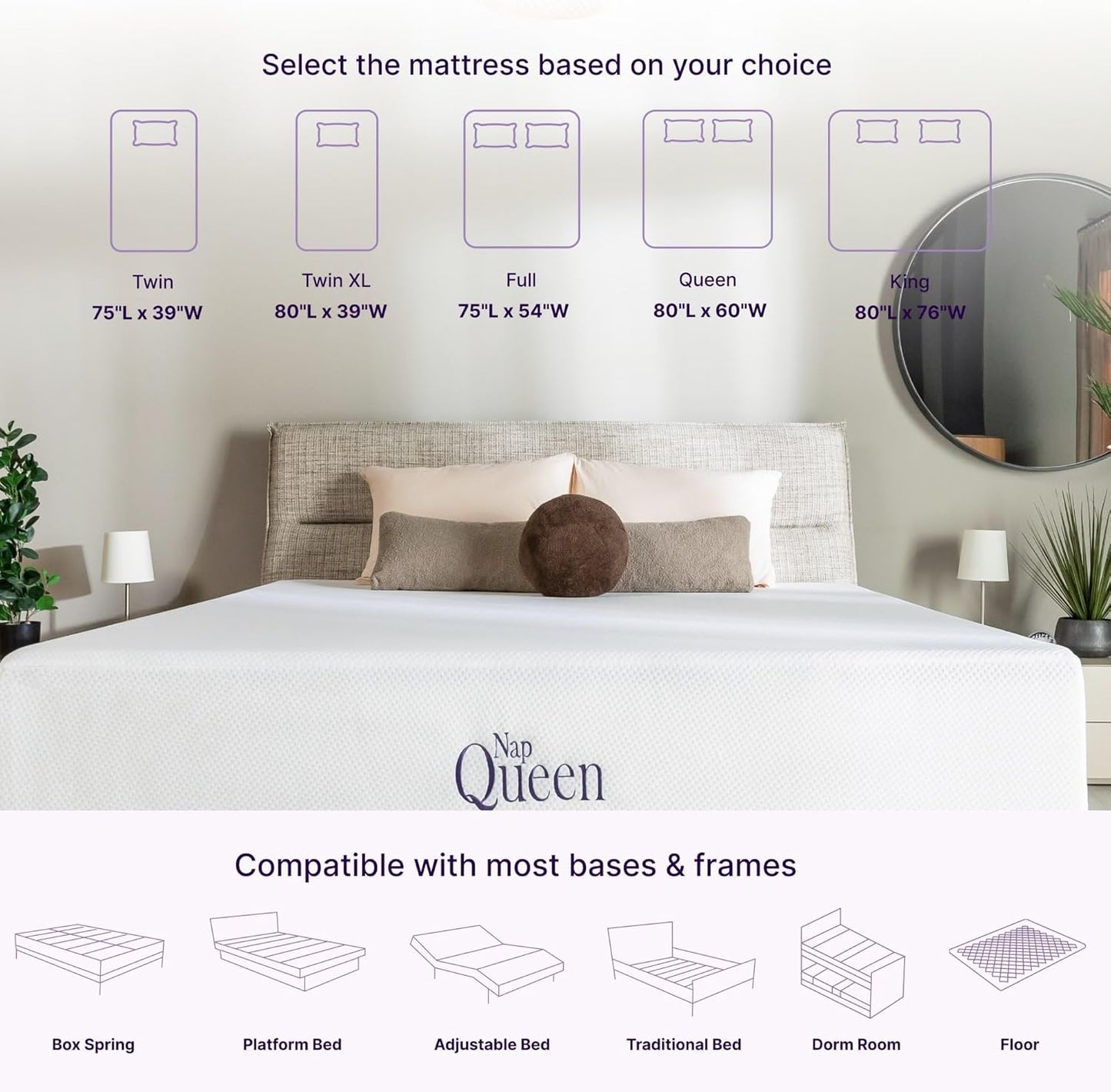 NapQueen Full Mattress, 6 Inch Charcoal Memory Foam Mattress, Full Bed Mattress in a Box, CertiPUR-US Certified, Medium Firm, Breathable Soft Fabric Cover, White