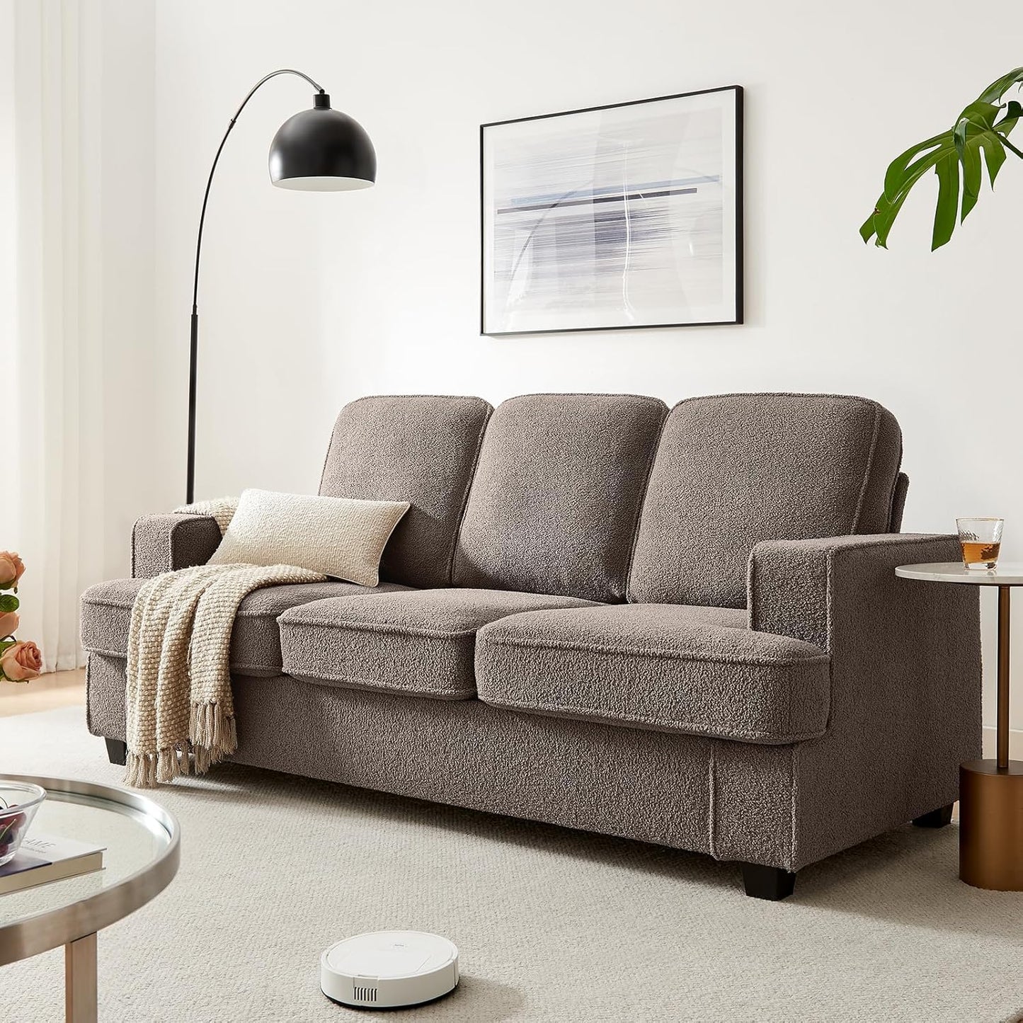 Couches for Living Room, 82” Spacious Deep Seat Sofa for Living Room/Bedroom/Office/Apartment, Sofa Bed for Small Spaces, Detachable Futon Couch Cover, Easy to Install, Beige Teddy Fleece