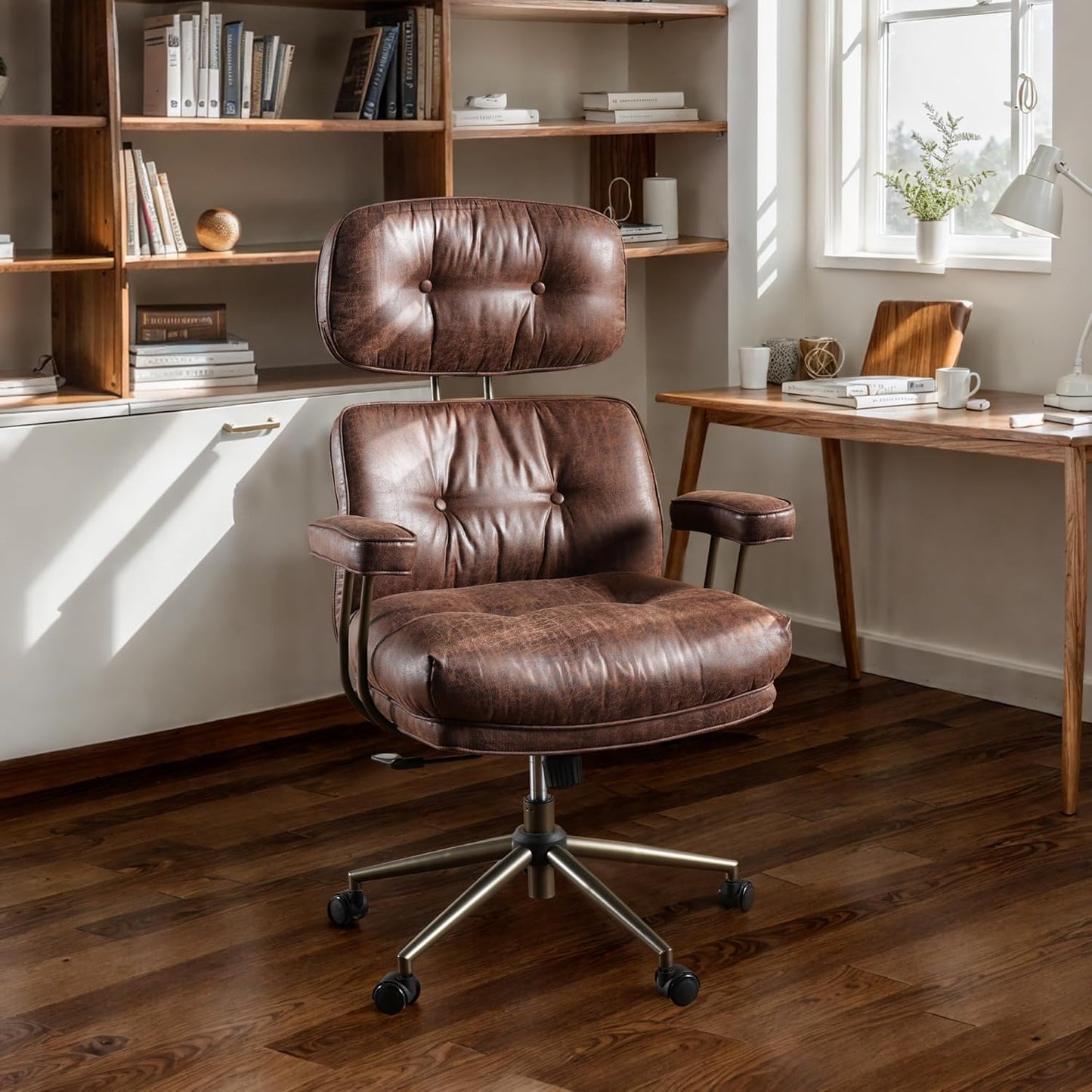 High Back Office Chair,Modern Swivel Office Chair,Brown Suede Fabric Gaming Chair,Height Adjustable Home Office Desk Chair with Lumbar Support