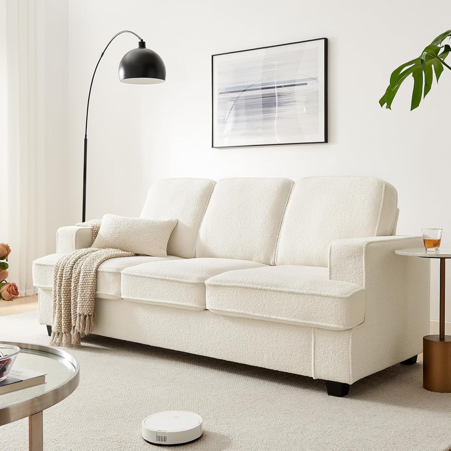 Couches for Living Room, 82” Spacious Deep Seat Sofa for Living Room/Bedroom/Office/Apartment, Sofa Bed for Small Spaces, Detachable Futon Couch Cover, Easy to Install, Beige Teddy Fleece