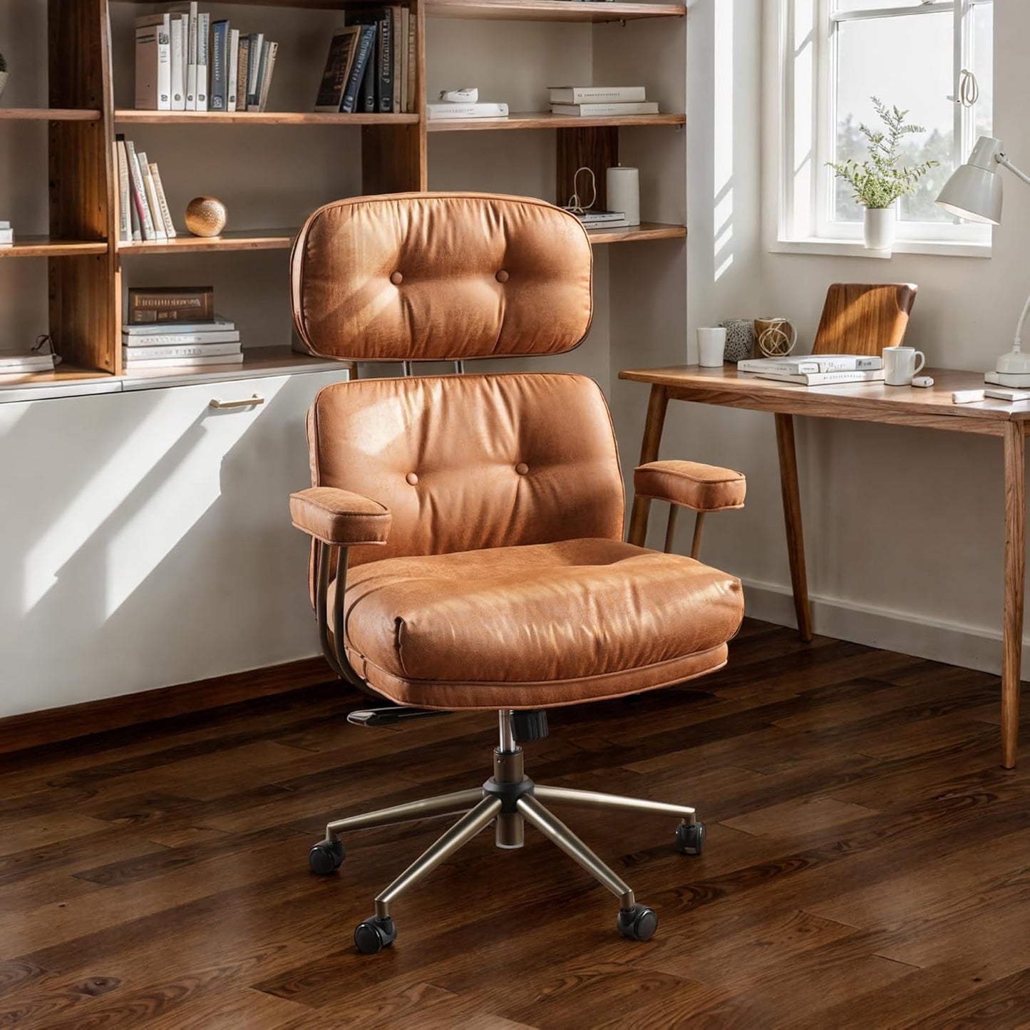 High Back Office Chair,Modern Swivel Office Chair,Brown Suede Fabric Gaming Chair,Height Adjustable Home Office Desk Chair with Lumbar Support