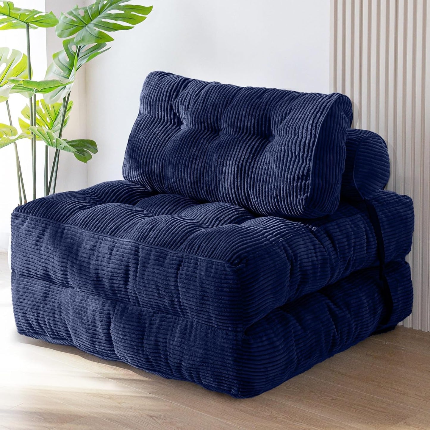 MAXYOYO Folding Sofa Bed, Convertible Sleeper Chair with Pillow Foldable Mattress with Back Support, Portable Fold Out Chair Bed Comfy Floor Sofa Lounge for Living Room Bedroom, Dark Grey, Single