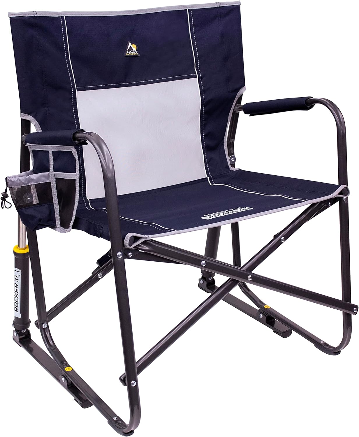 GCI OUTDOOR Freestyle Rocker Camping Chair | Portable Folding Rocking Chair with Solid, Durable Armrests, Drink Holder & Comfortable Backrest — Indigo Blue