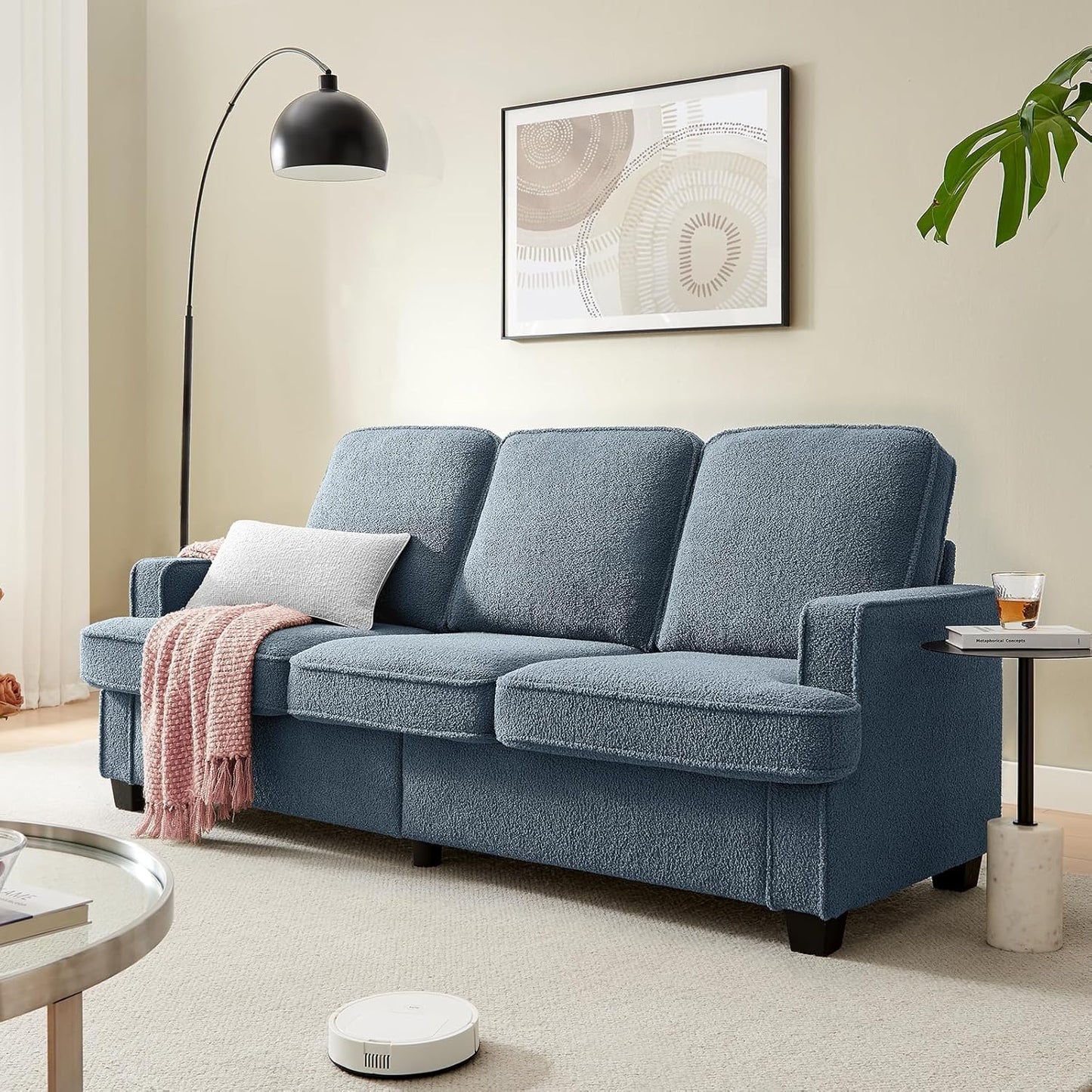 Couches for Living Room, 82” Spacious Deep Seat Sofa for Living Room/Bedroom/Office/Apartment, Sofa Bed for Small Spaces, Detachable Futon Couch Cover, Easy to Install, Beige Teddy Fleece