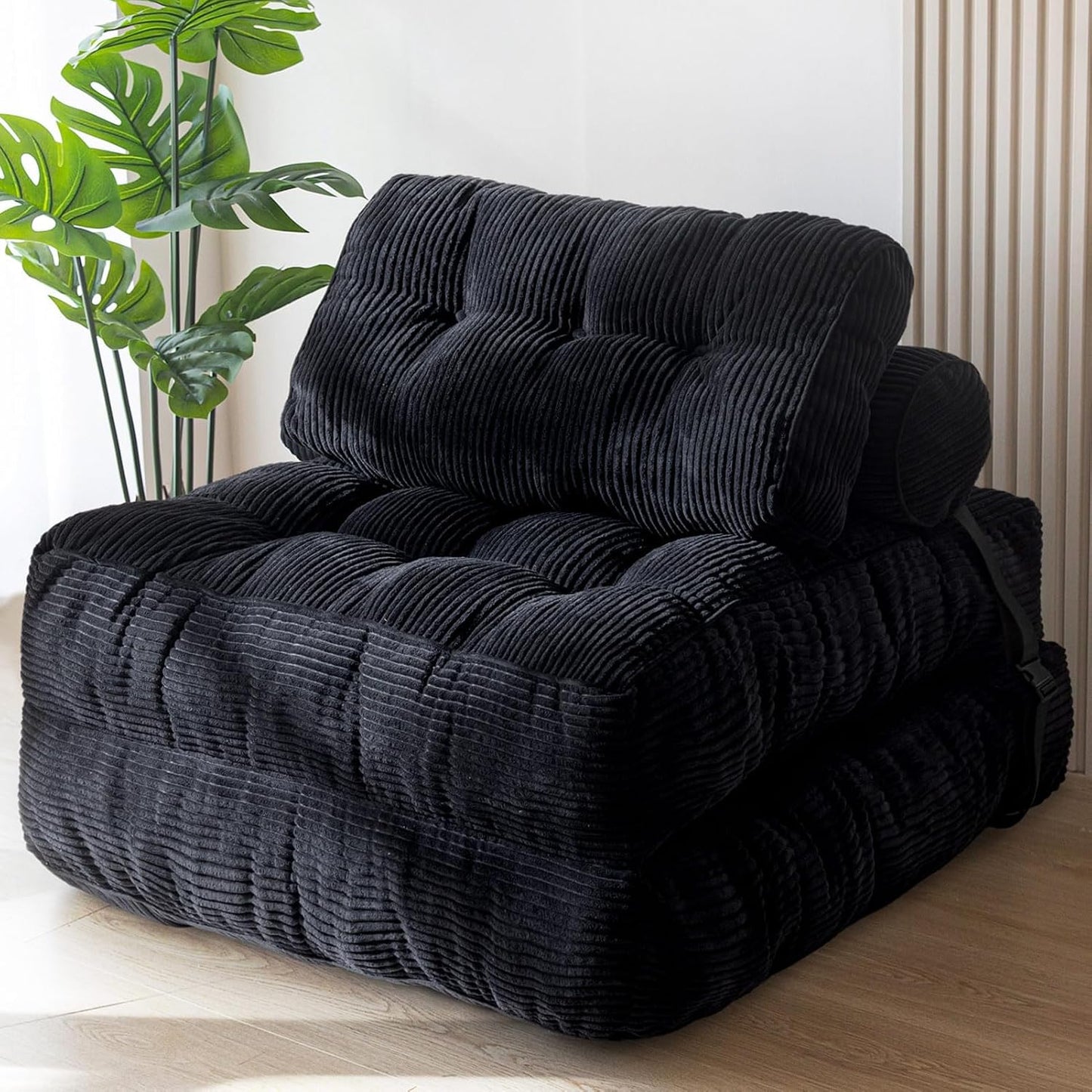 MAXYOYO Folding Sofa Bed, Convertible Sleeper Chair with Pillow Foldable Mattress with Back Support, Portable Fold Out Chair Bed Comfy Floor Sofa Lounge for Living Room Bedroom, Dark Grey, Single