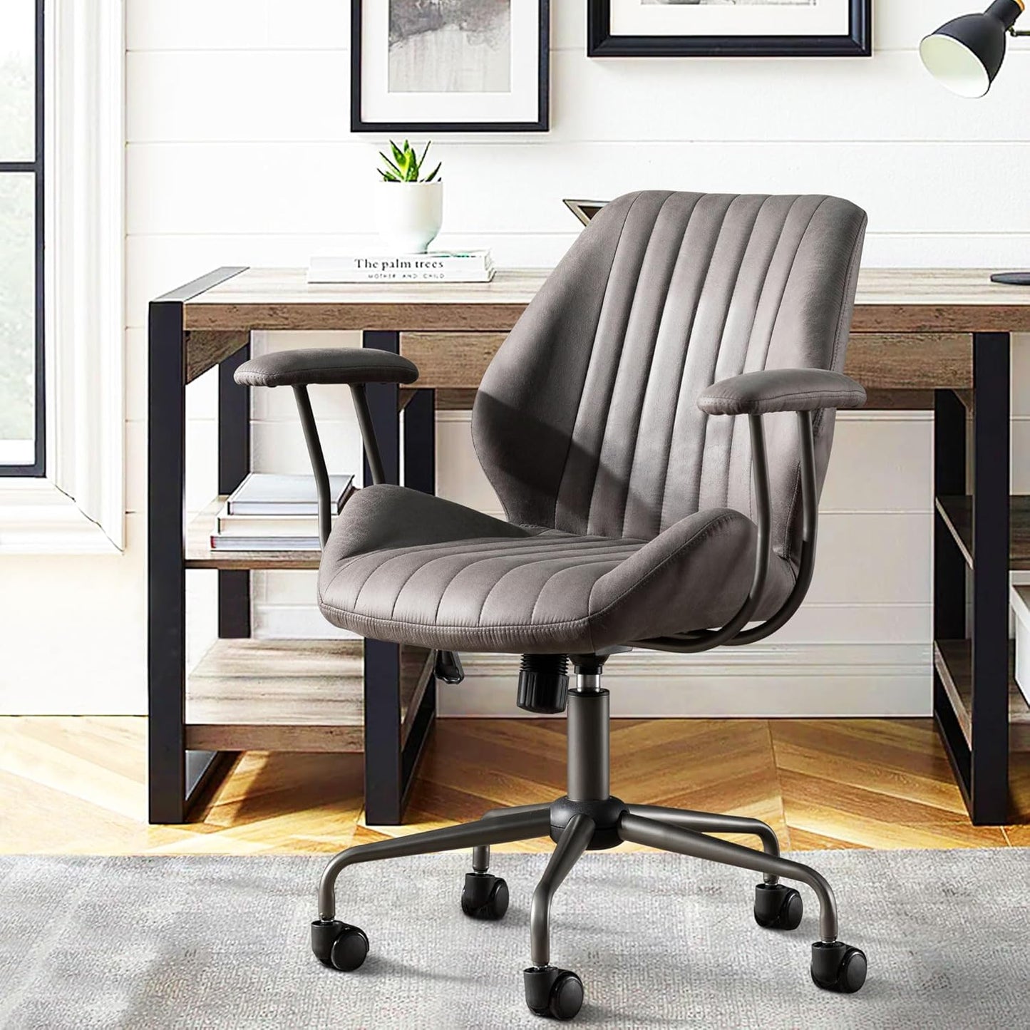 High Back Office Chair,Modern Swivel Office Chair,Brown Suede Fabric Gaming Chair,Height Adjustable Home Office Desk Chair with Lumbar Support