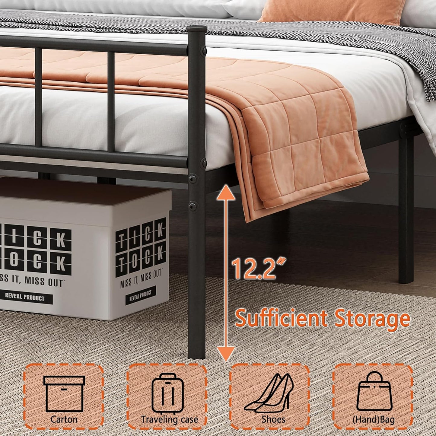 Queen Bed Frame-Classic Metal Platform Bed Frame,Mattress Foundation with Steel Slat Support,Under Foundation Storage,No Box Spring Needed, Easy Assembly, Queen Size