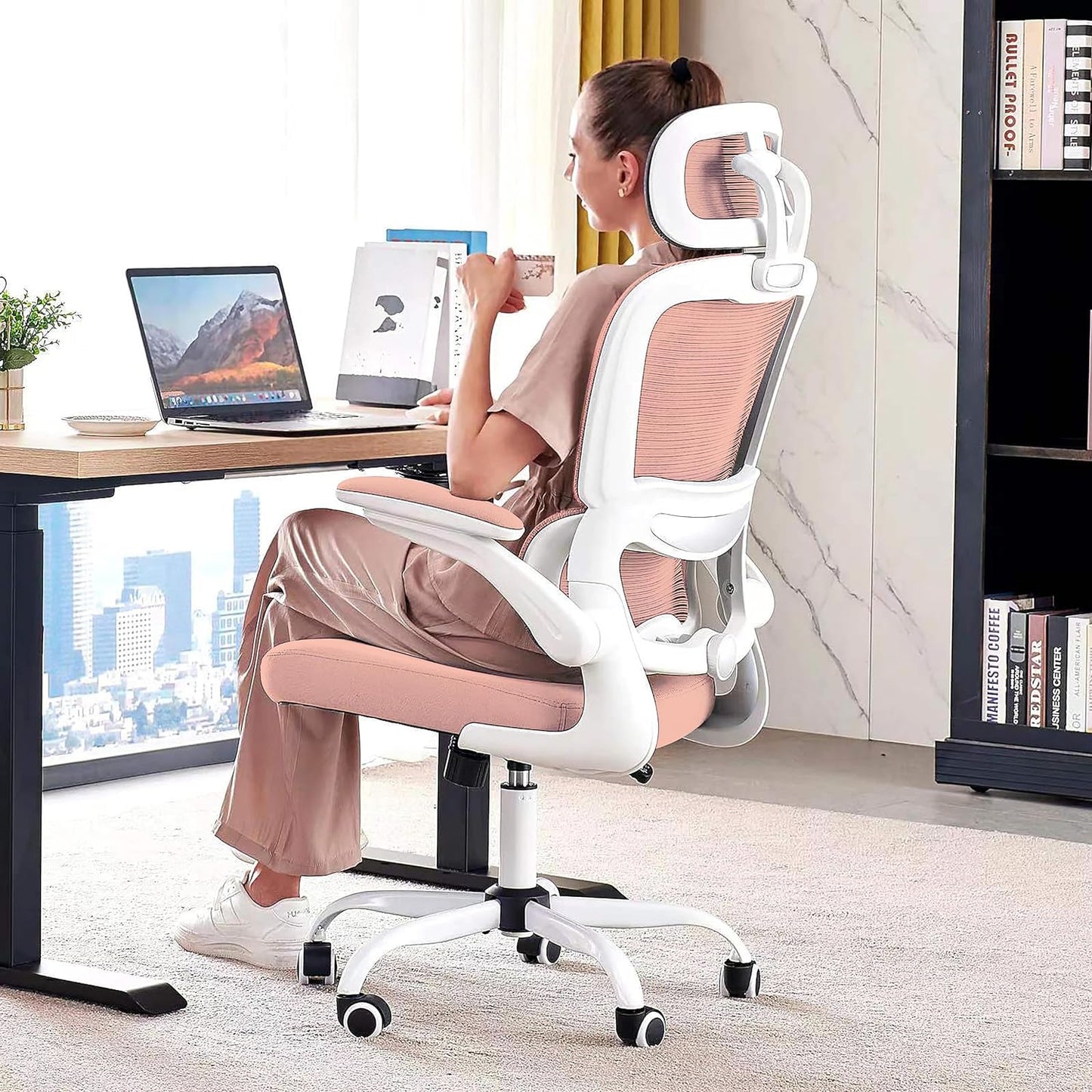 TRALT Office Chair Ergonomic Desk Chair, 330 LBS Home Mesh Office Desk Chairs with Wheels, Comfortable Gaming Chair, High Back Office Chair for Long Hours (White)