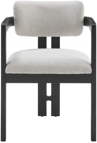 First of a Kind Thorne Dining Arm Chair - Modern Rustic Wood Dining Chair with Upholstered Cushion, Fluted Pedestal Base & Curved Arms - Ideal for Accent Seating, Black