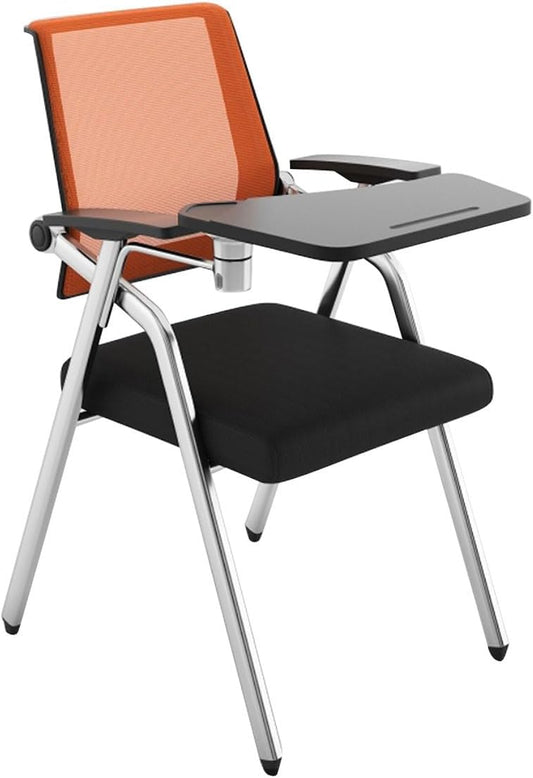 Conference Room Chairs with Table Arms,Upholstered Fabric Stacking Chair,Guest Reception Chairs with Desk Attached Mesh Back Folding Training Chair with Lumbar Support,for Meeting Room(Orange)