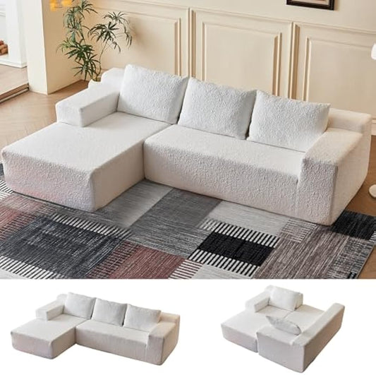 ADORZ 104" Cloud Sectional Couch with L-Shape Chaise, Modern Modular Sectional Sofa with Deep Seat Boneless Sofa for Living Room, Bed Room No Assembly Required(White)