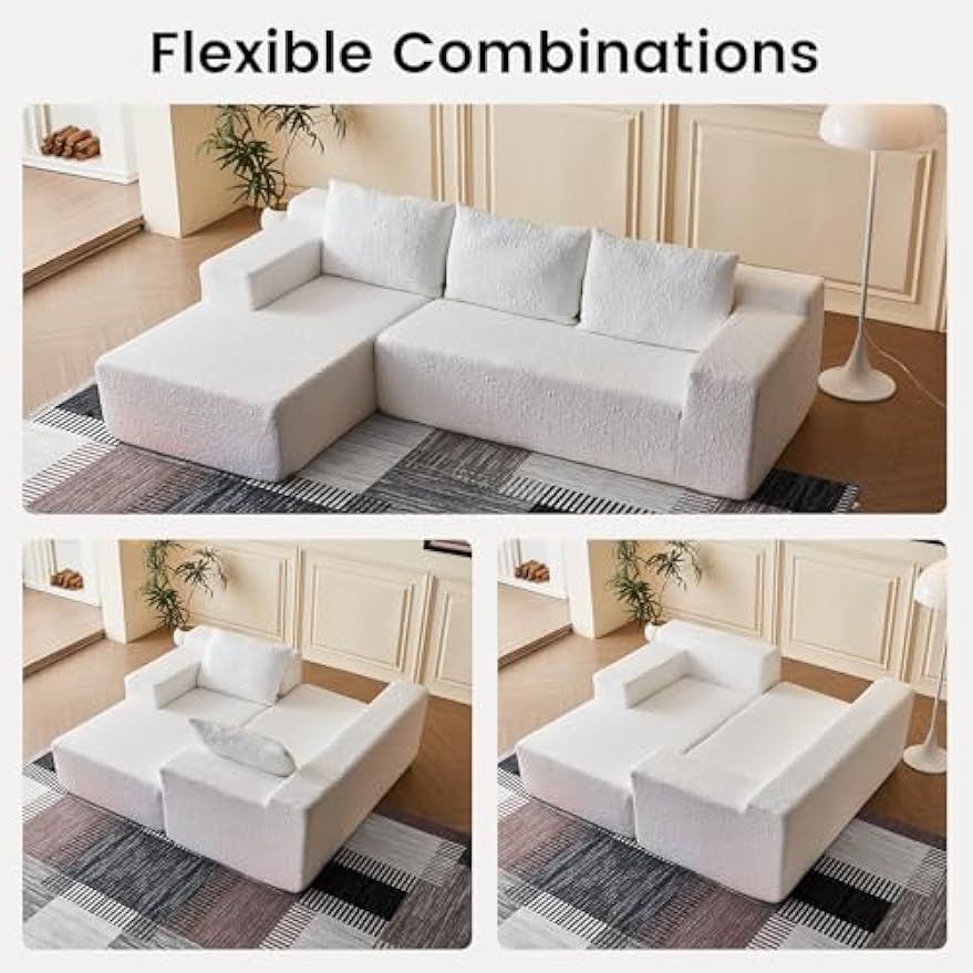 ADORZ 104" Cloud Sectional Couch with L-Shape Chaise, Modern Modular Sectional Sofa with Deep Seat Boneless Sofa for Living Room, Bed Room No Assembly Required(White)