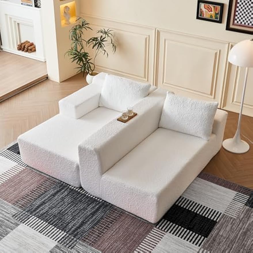 ADORZ 104" Cloud Sectional Couch with L-Shape Chaise, Modern Modular Sectional Sofa with Deep Seat Boneless Sofa for Living Room, Bed Room No Assembly Required(White)