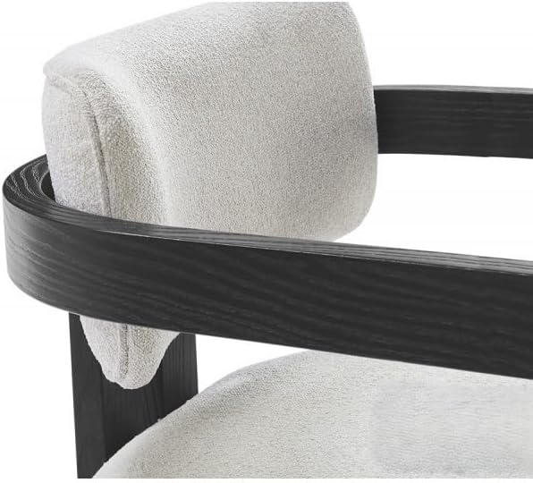 First of a Kind Thorne Dining Arm Chair - Modern Rustic Wood Dining Chair with Upholstered Cushion, Fluted Pedestal Base & Curved Arms - Ideal for Accent Seating, Black