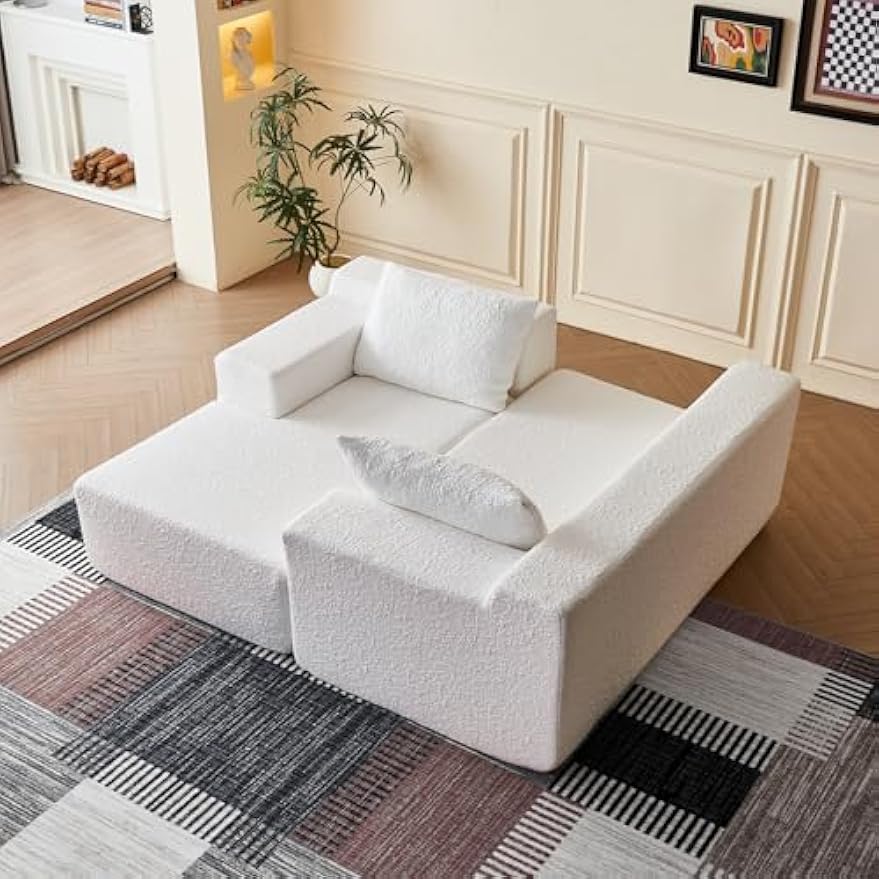 ADORZ 104" Cloud Sectional Couch with L-Shape Chaise, Modern Modular Sectional Sofa with Deep Seat Boneless Sofa for Living Room, Bed Room No Assembly Required(White)