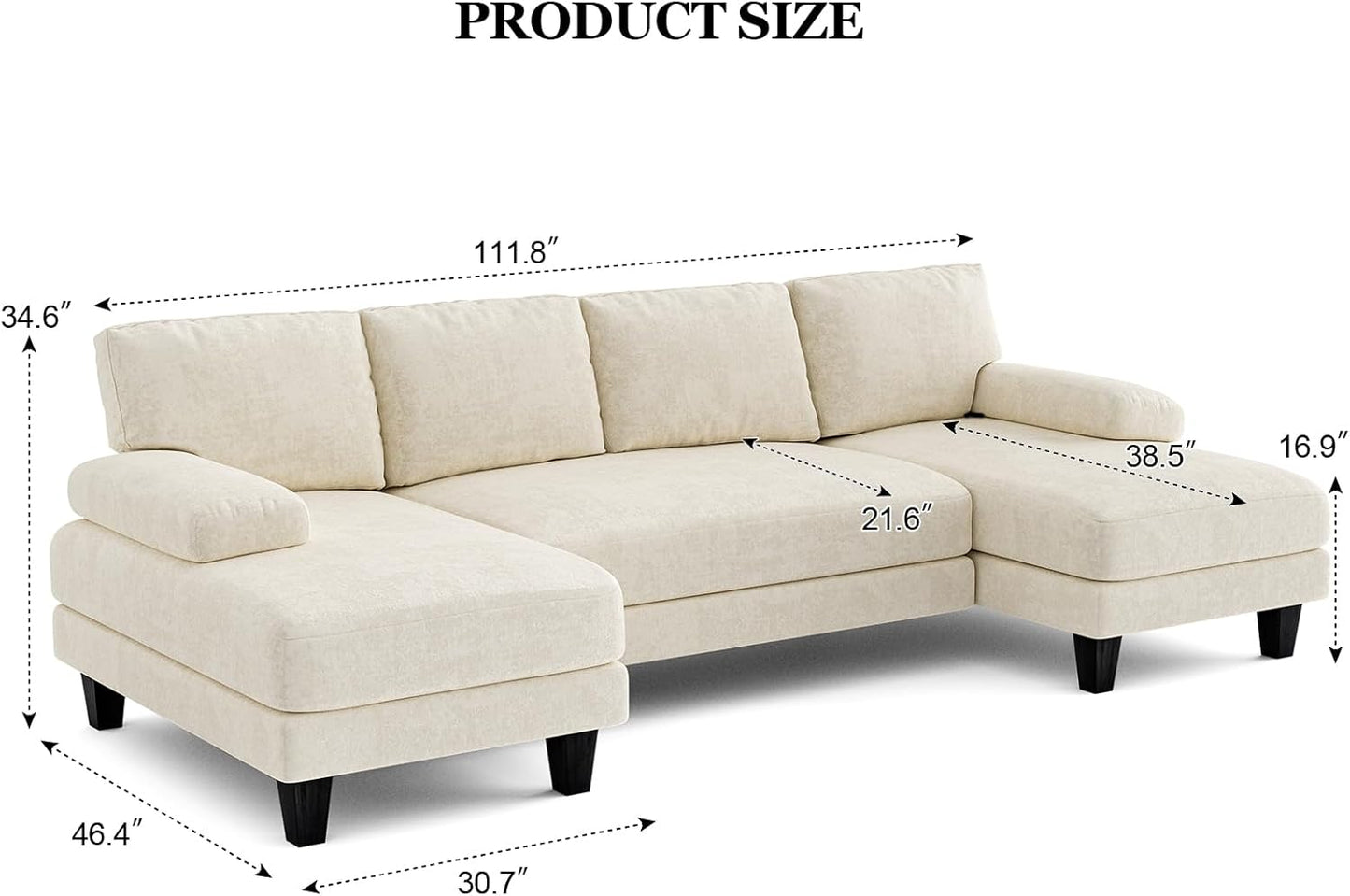 Txtin's U Shaped Sectional Couches for Living Room, 111 Inch Modular Sofa with Double Chaise, Large Lounge Couch for Apartment, Warm White