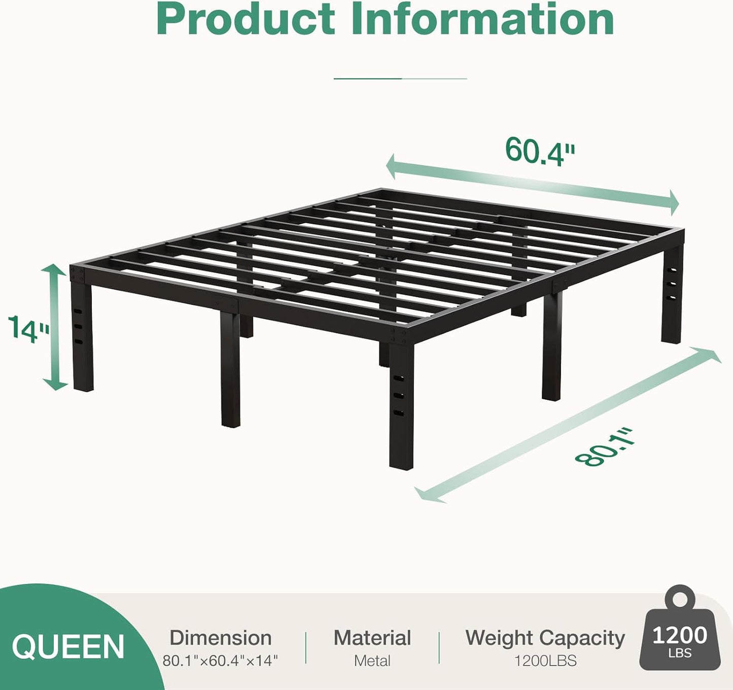 Novilla Queen Bed Frame, 14 Inch Metal Platform Bed Frame Queen Size with Storage Space Under Bed, Heavy Duty Steel Slat Support, Easy Assembly, No Box Spring Needed