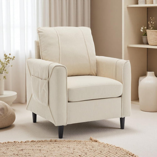 Accent Chair, Arm Chair for Living Room, Mid-Century Modern Upholstered Reading Chair, Comfy Club Chair with Side Pockets and Soft Cushion, Corduroy Fabric Sofachair for Bedroom