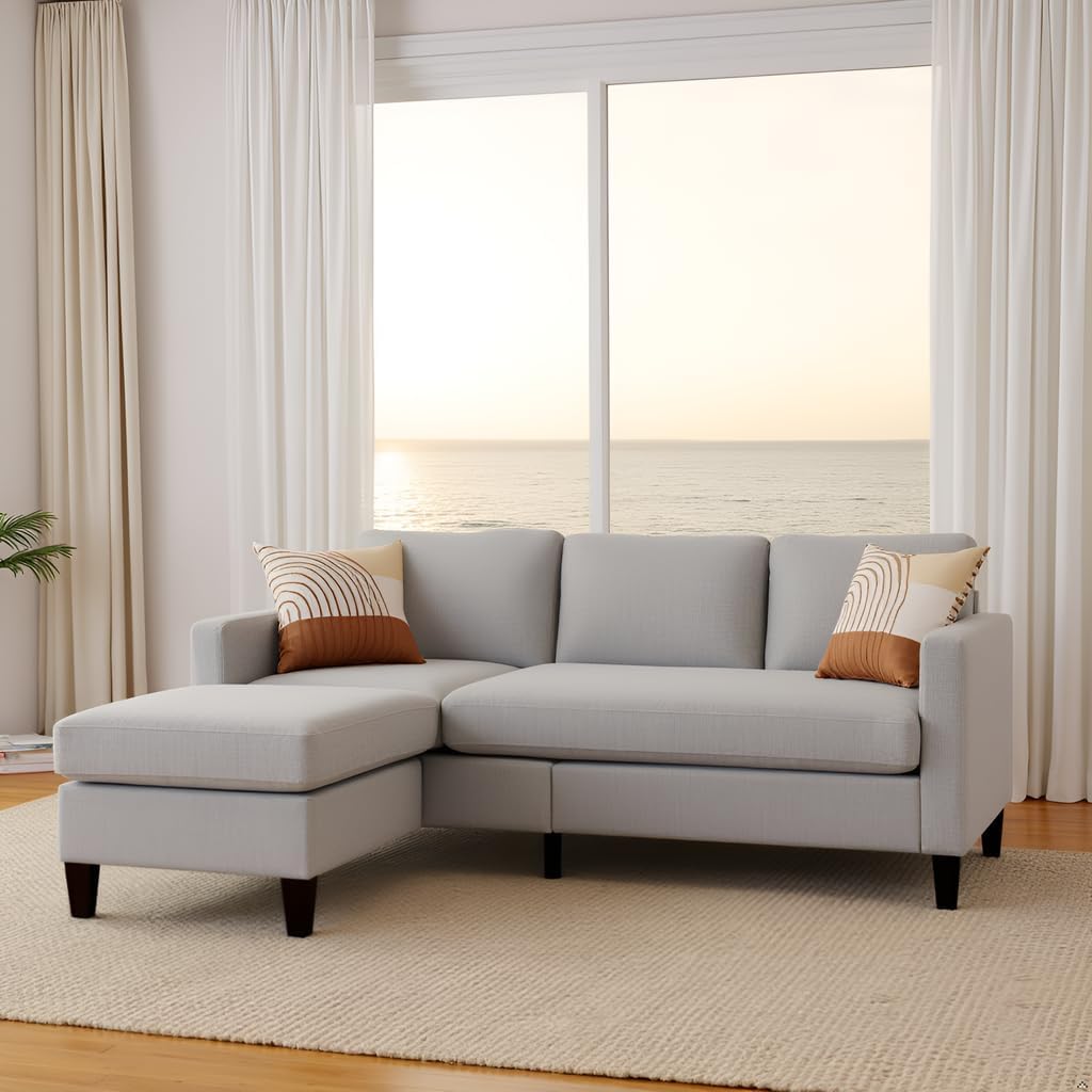3 - Seater Small Sectional Couch for Small Living Room & Apartment, Modern I Shaped Couch with Storage for Compact Spaces (Beige)
