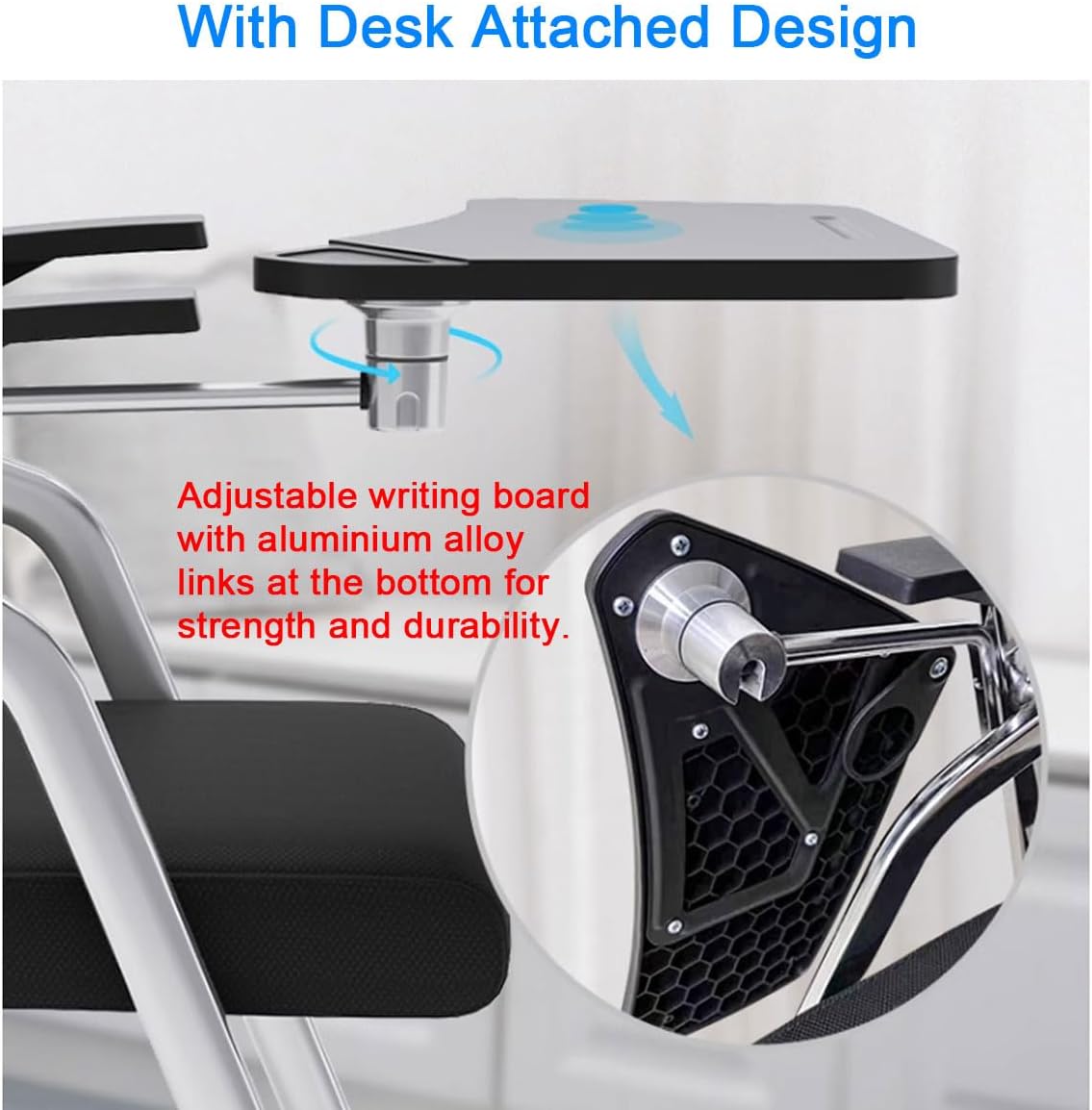 Conference Room Chairs with Table Arms,Upholstered Fabric Stacking Chair,Guest Reception Chairs with Desk Attached Mesh Back Folding Training Chair with Lumbar Support,for Meeting Room(Orange)