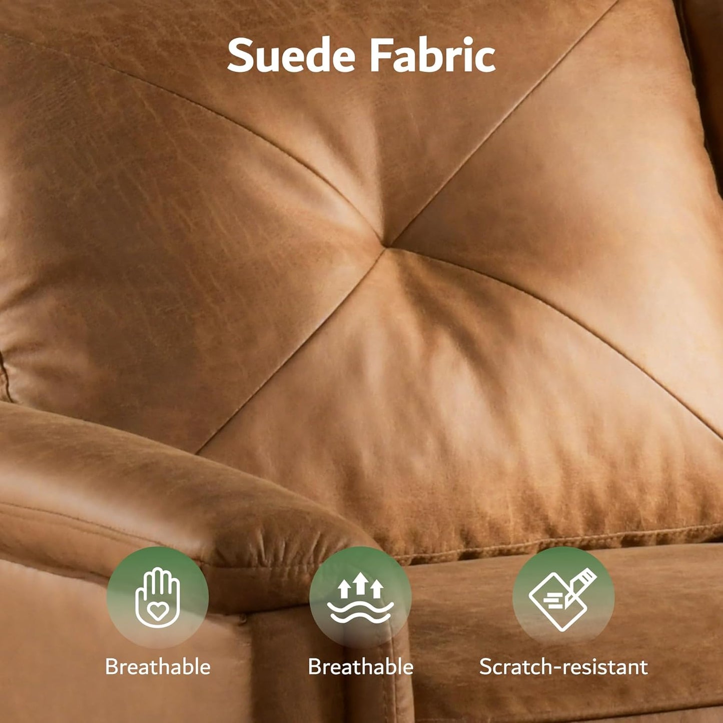 ovios Luxury 3 Seater Sofa with Faux Leather,Mid-Century Modern Couch with Comfortable Armrest,Comfy Couches with Deep Seat,Small Sofas for Living Room Bedroom (Light Brown), NOP20240120