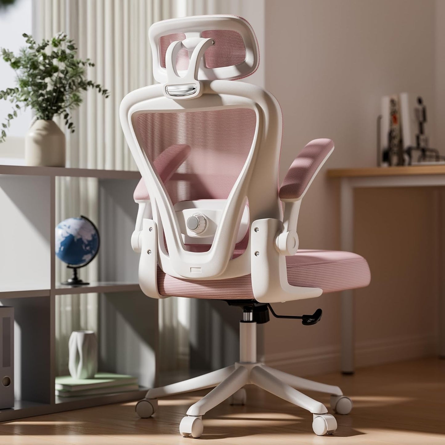 Computer Desk Chair, Ergonomic Office Chair M903 with Wheels, High Back Mesh Office Chair with Adjustable Lumbar Support, Headrest, Flip-Up Armrests, Withe Grey