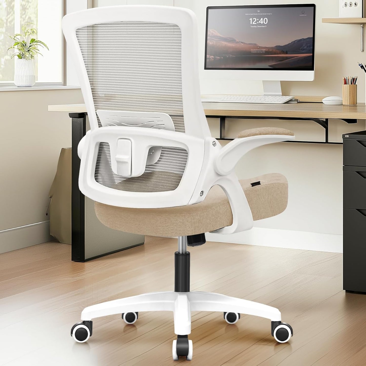NEO CHAIR Office Desk Chair Computer High Back Mesh Gaming Seat with Ergonomic Adjustable Comfy Flip-up Armrests Lumbar Support Height for Home (Black)