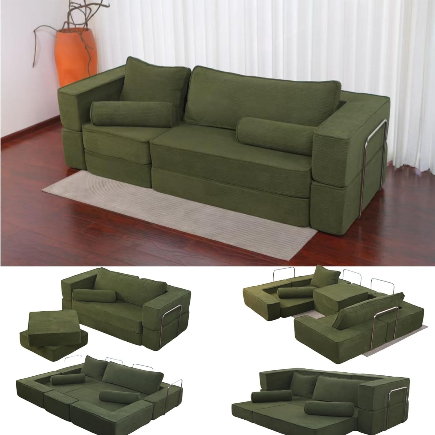 102" Cloud Sectional Couch，I-Shape Sofa,Machine-Washable Covers Modern Modular Sofa with Deep Seat, Upholstered Couches for Living Room Bedroom,Ergonomic Lounge Comfort， No Assembly Required (Grey)