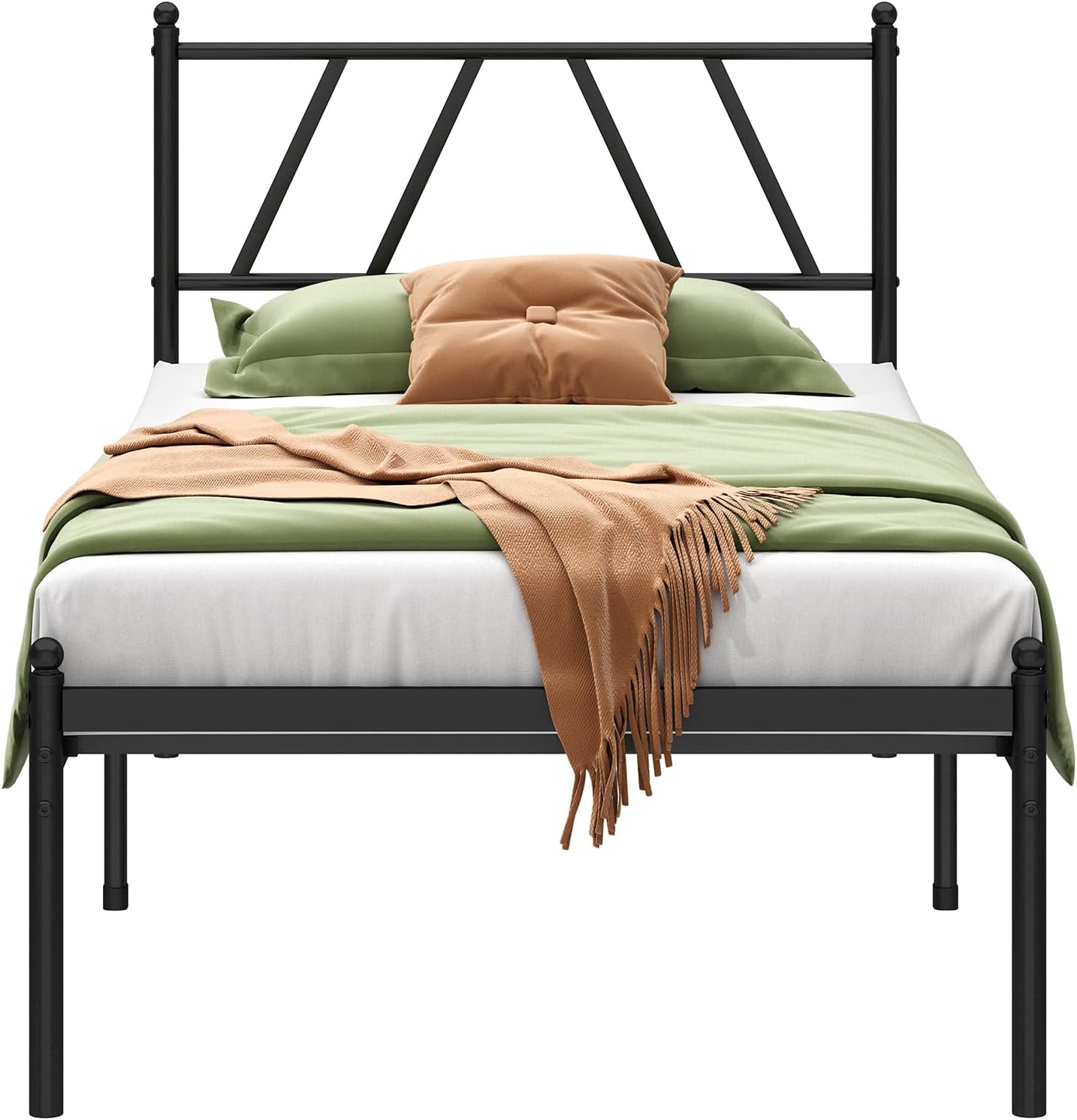 Metal Platform Bed Frame with Headboard, 14 Inches Full Bed, No Box Spring Needed, Steel Slat Support, Black, Easy Assembly