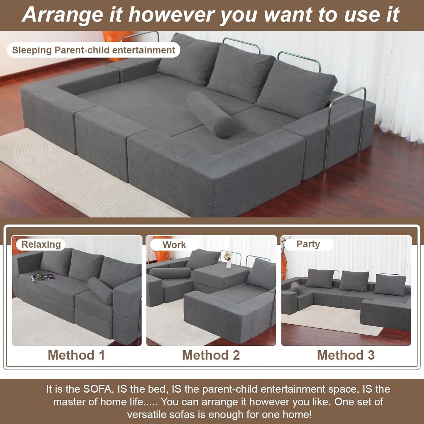 102" Cloud Sectional Couch，I-Shape Sofa,Machine-Washable Covers Modern Modular Sofa with Deep Seat, Upholstered Couches for Living Room Bedroom,Ergonomic Lounge Comfort， No Assembly Required (Grey)