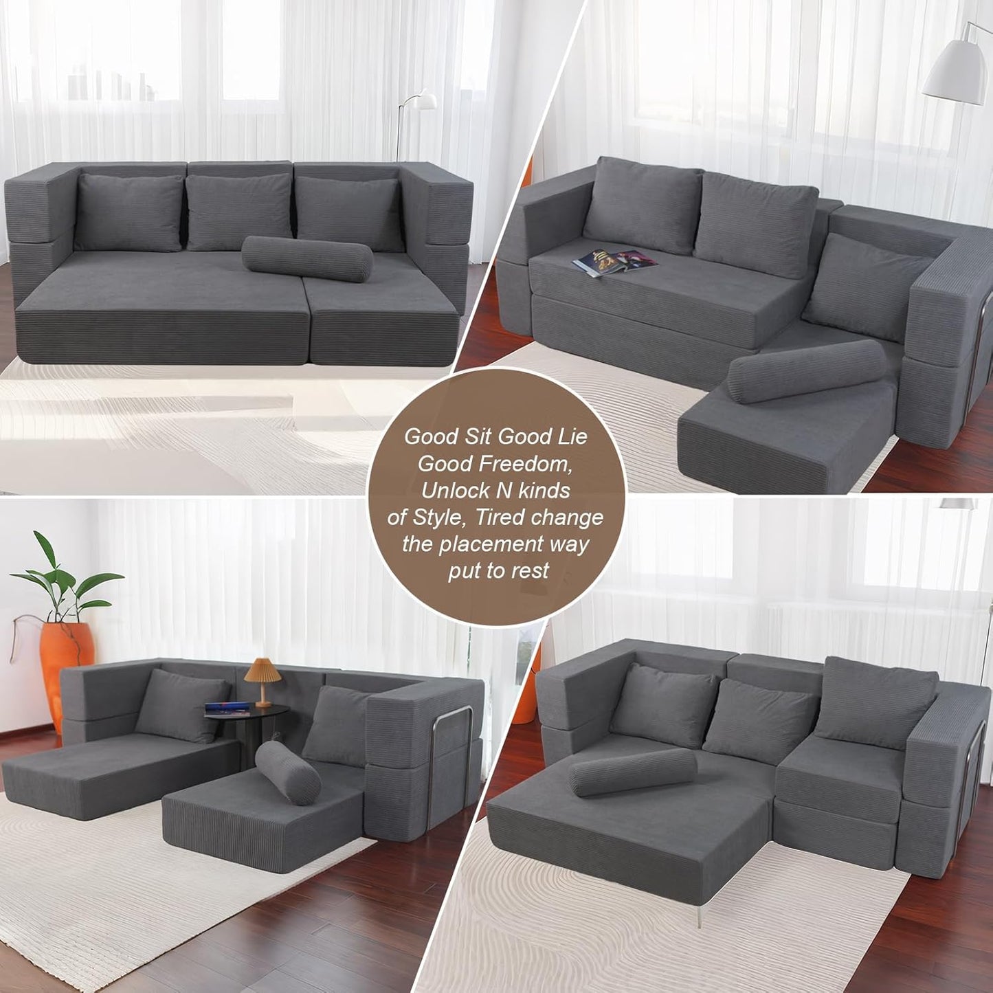 102" Cloud Sectional Couch，I-Shape Sofa,Machine-Washable Covers Modern Modular Sofa with Deep Seat, Upholstered Couches for Living Room Bedroom,Ergonomic Lounge Comfort， No Assembly Required (Grey)