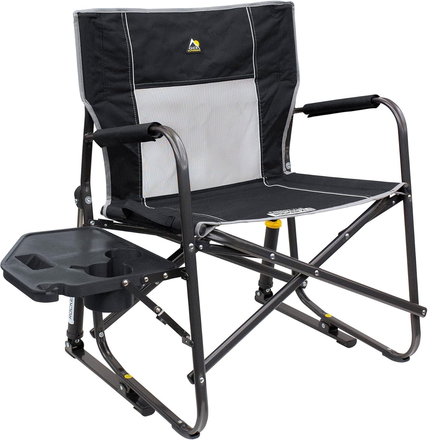 GCI OUTDOOR Freestyle Rocker Camping Chair | Portable Folding Rocking Chair with Solid, Durable Armrests, Drink Holder & Comfortable Backrest — Indigo Blue