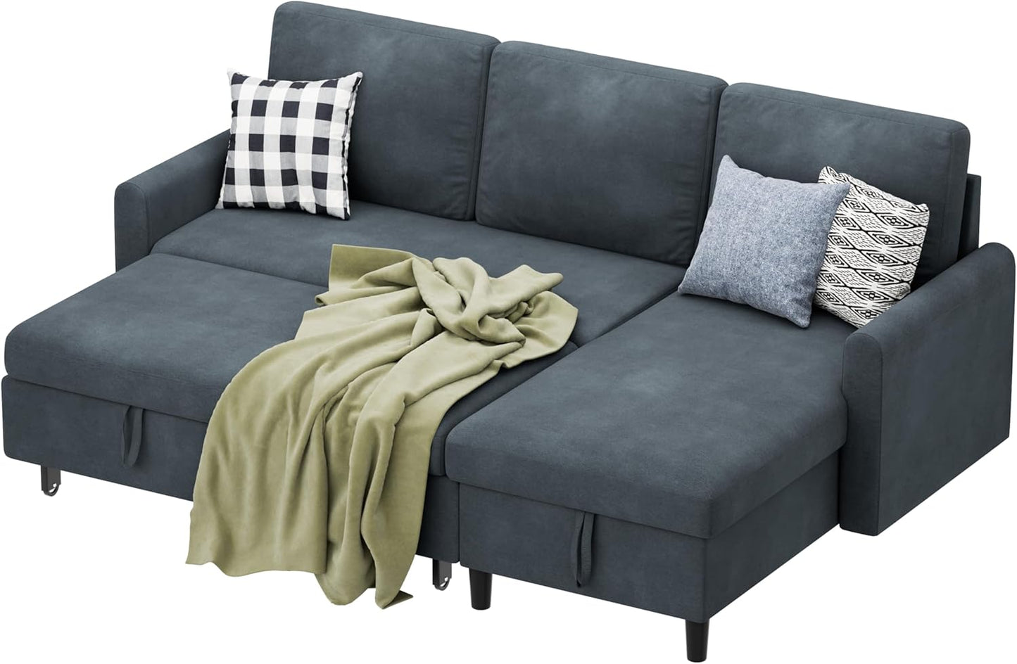 Shintenchi Sofa Couch, Sofa Bed- 2 in 1 Pull Out Couch Bed with Storage Chaise for Living Room, Sofa Bed Sectional Sofa Couch Linen Couch (Grey Black)