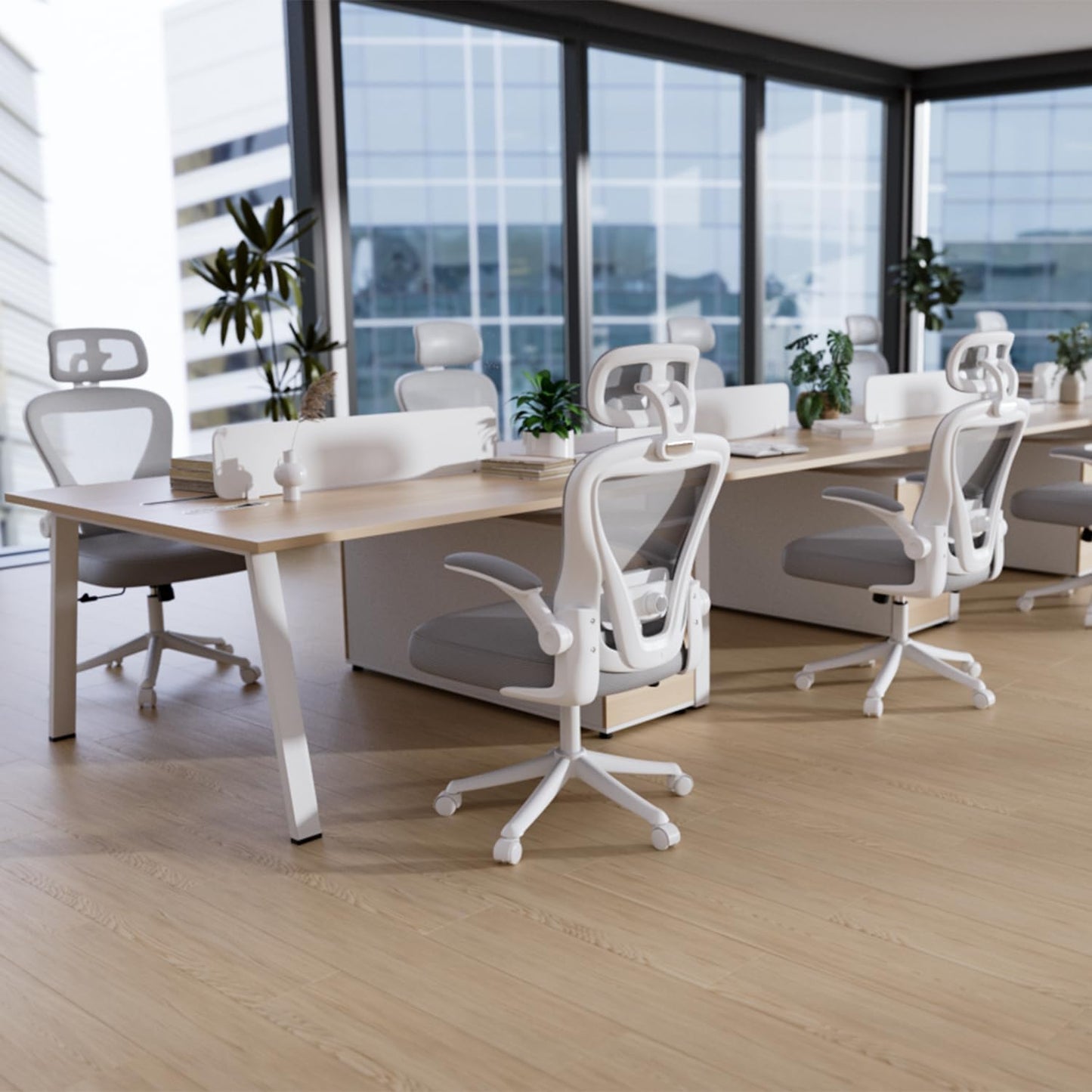 Computer Desk Chair, Ergonomic Office Chair M903 with Wheels, High Back Mesh Office Chair with Adjustable Lumbar Support, Headrest, Flip-Up Armrests, Withe Grey