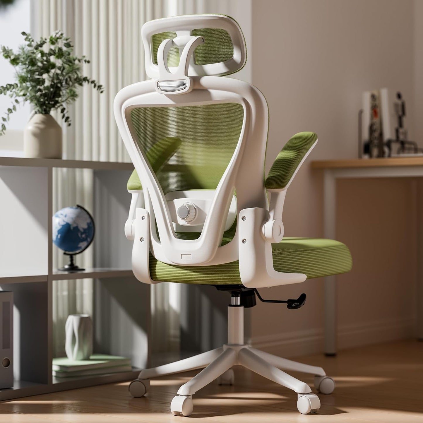 Computer Desk Chair, Ergonomic Office Chair M903 with Wheels, High Back Mesh Office Chair with Adjustable Lumbar Support, Headrest, Flip-Up Armrests, Withe Grey
