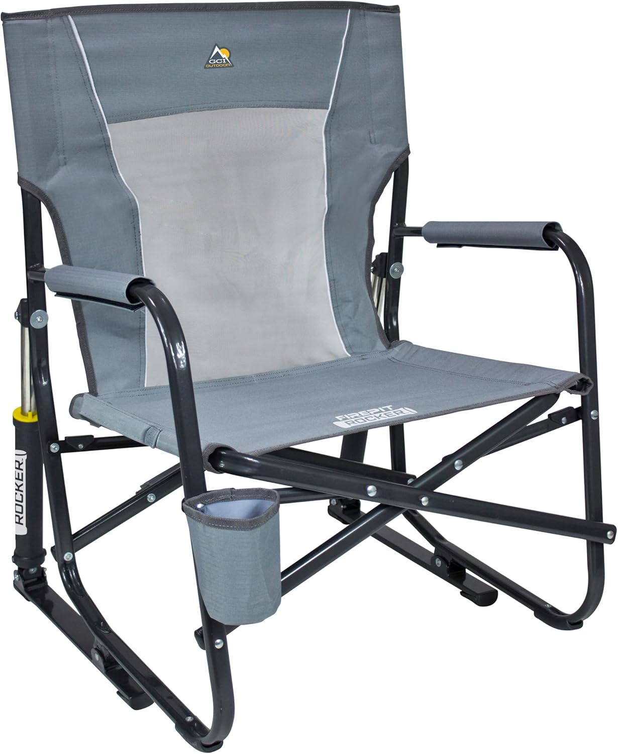 GCI OUTDOOR Freestyle Rocker Camping Chair | Portable Folding Rocking Chair with Solid, Durable Armrests, Drink Holder & Comfortable Backrest — Indigo Blue