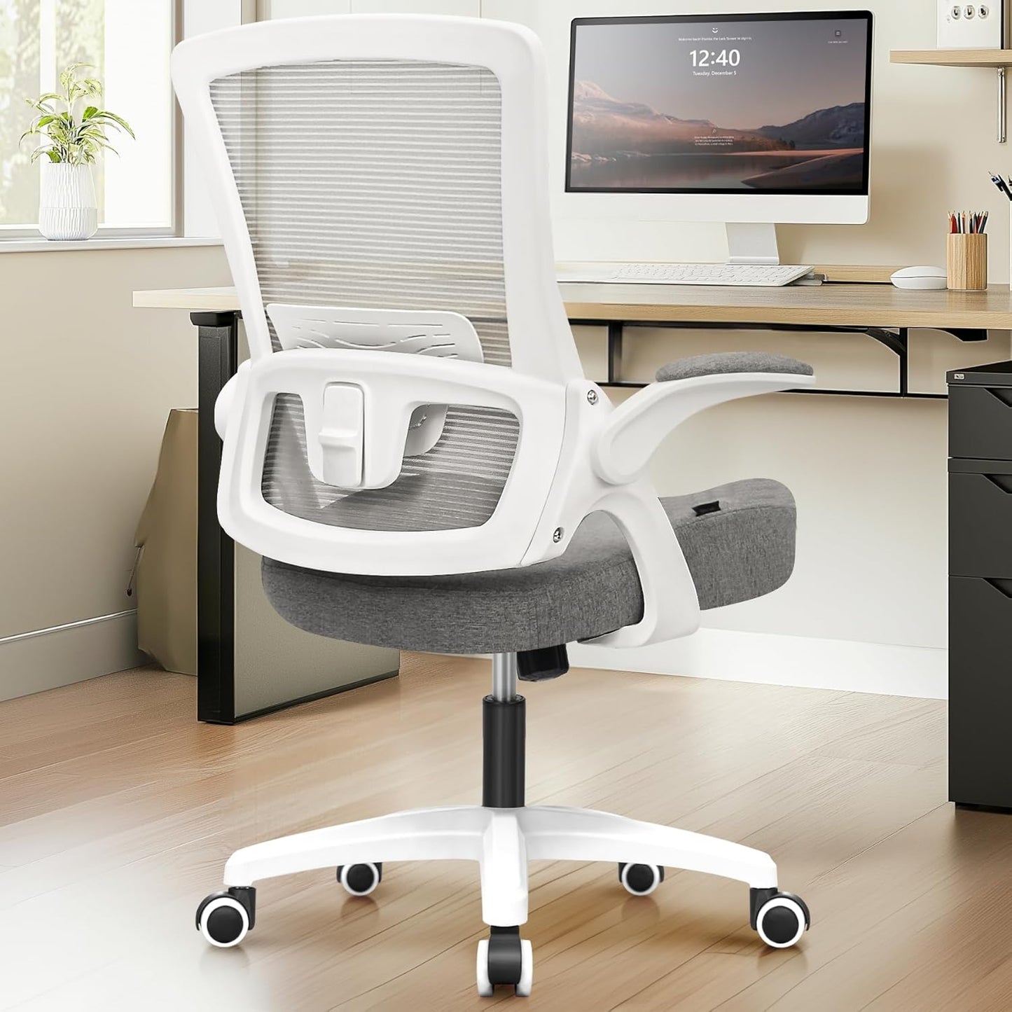 NEO CHAIR Office Desk Chair Computer High Back Mesh Gaming Seat with Ergonomic Adjustable Comfy Flip-up Armrests Lumbar Support Height for Home (Black)