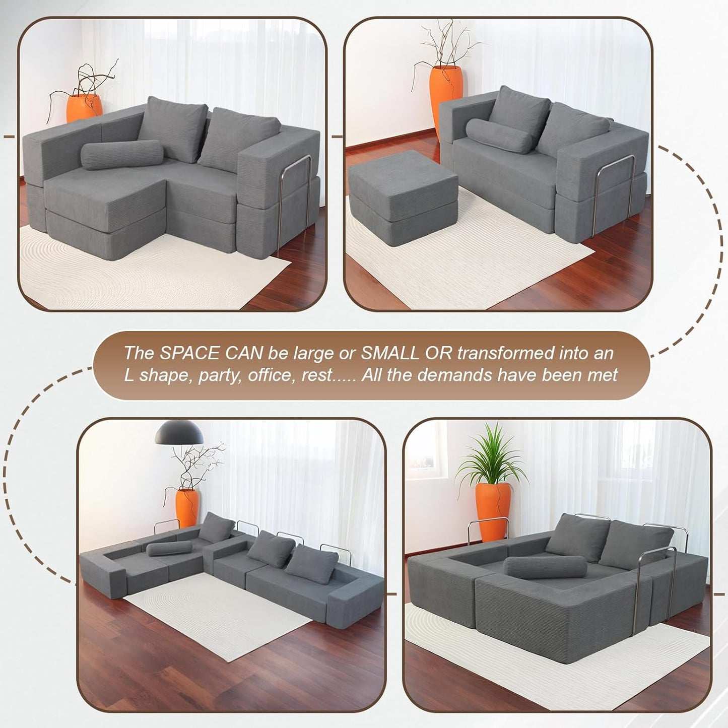 102" Cloud Sectional Couch，I-Shape Sofa,Machine-Washable Covers Modern Modular Sofa with Deep Seat, Upholstered Couches for Living Room Bedroom,Ergonomic Lounge Comfort， No Assembly Required (Grey)