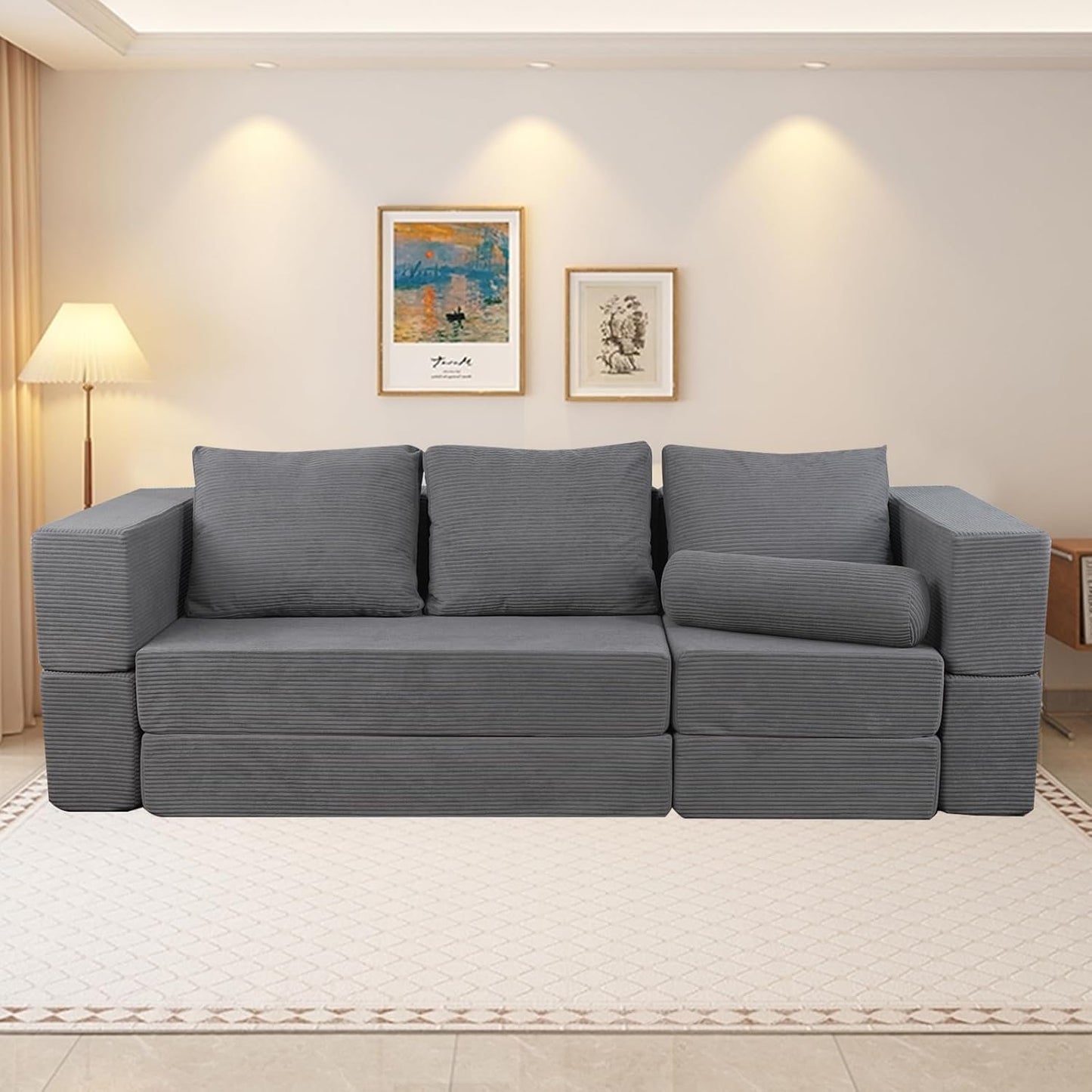102" Cloud Sectional Couch，I-Shape Sofa,Machine-Washable Covers Modern Modular Sofa with Deep Seat, Upholstered Couches for Living Room Bedroom,Ergonomic Lounge Comfort， No Assembly Required (Grey)