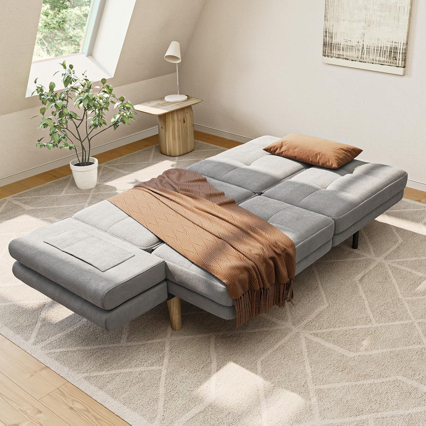 Gizoon 70.9" Sofa Bed, Futon Couch Bed with Adjustable Backrest, Modern Sleeper Sofa with Removable Armrest for Extended Length, Love Seat for Living Room, Office and Small Spaces, Apartment, Grey