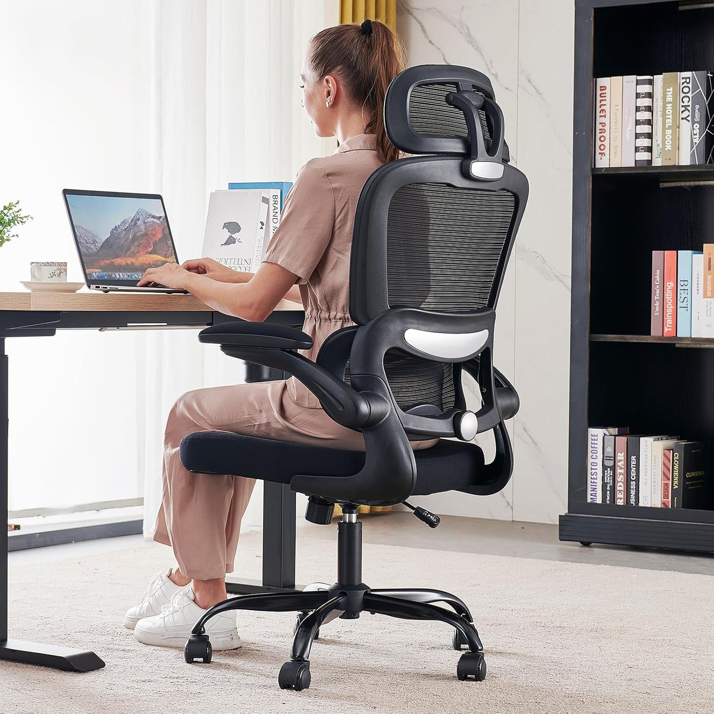 TRALT Office Chair Ergonomic Desk Chair, 330 LBS Home Mesh Office Desk Chairs with Wheels, Comfortable Gaming Chair, High Back Office Chair for Long Hours (White)