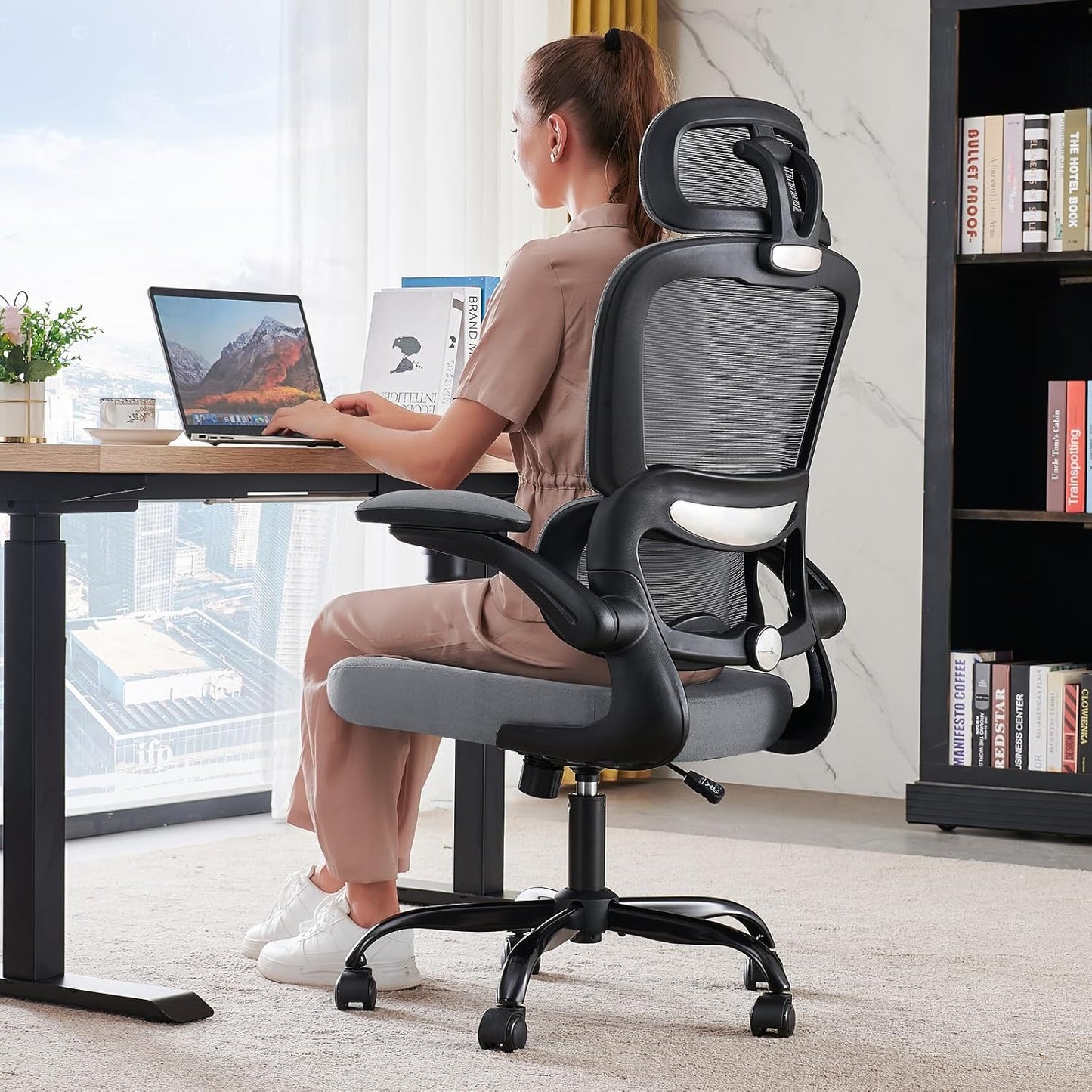 TRALT Office Chair Ergonomic Desk Chair, 330 LBS Home Mesh Office Desk Chairs with Wheels, Comfortable Gaming Chair, High Back Office Chair for Long Hours (White)