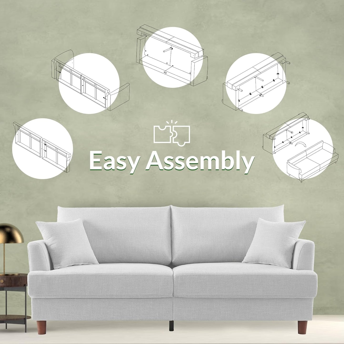 Cloud Comfort Couch – 81" 3 Seater Couch, Includes 2 Matching Pillows, Sofa with Removable & Machine-Washable Covers, Spring-Loaded Cushions, Easy Assembly (Light Grey, 3 Seater)
